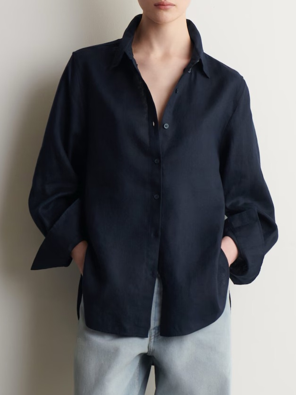 COS BUTTON-DOWN COLLAR LINEN SHIRT NAVY size 4